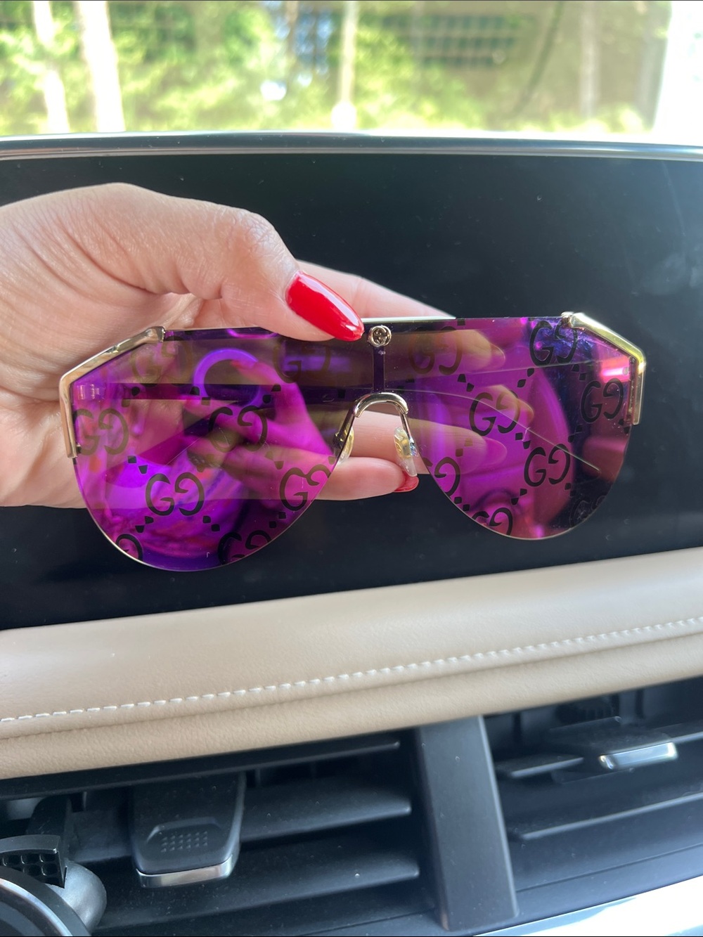 Gucci Purple Logo Shield Sunglasses with Gold Accents